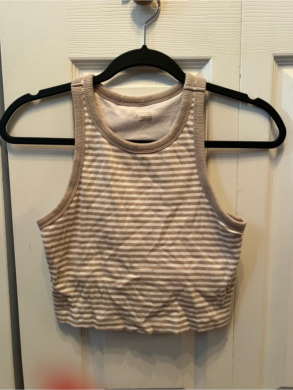 aerie Beige and White Striped Ribbed Tank